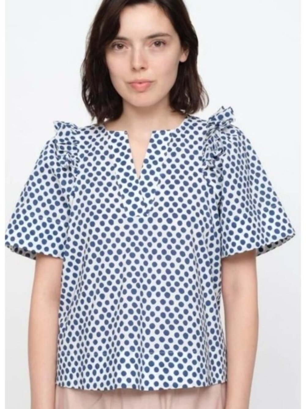 Sea New York White Blue Polka Dot Top Size 4